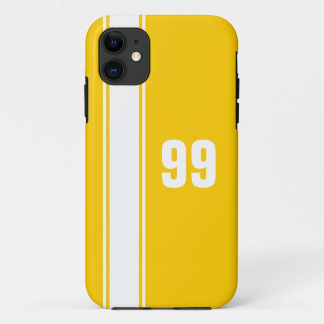 Gold & White Stripe Jersey Numbered iPhone Case (Back)