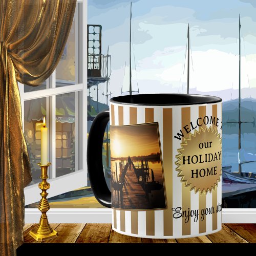 Gold White Striped Photo Nautical Coffee Mug