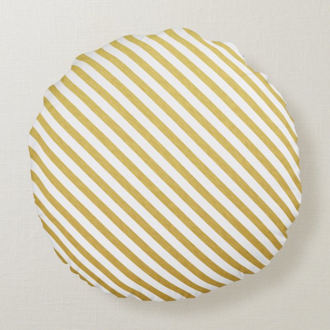 Gold & White Striped Round Pillows (Back)