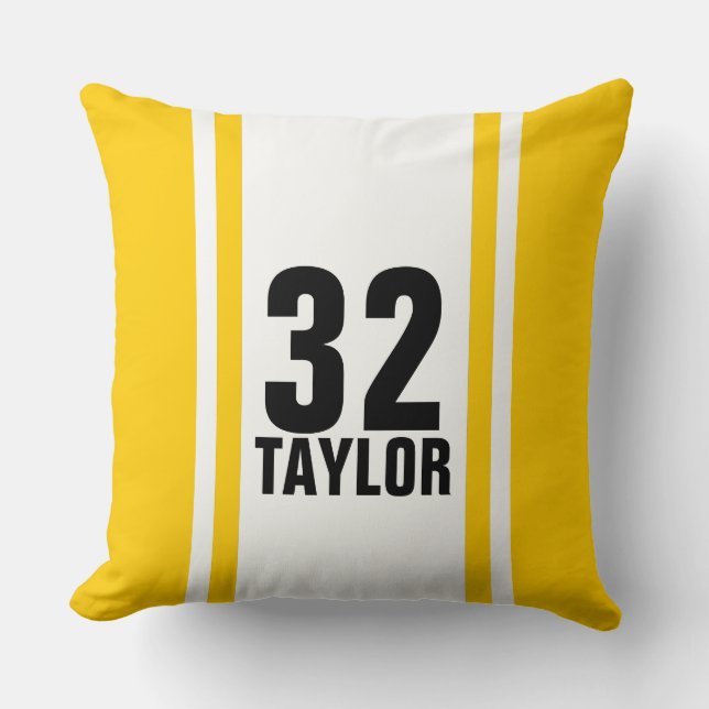 Gold & White Striped Sports Jersey Throw Pillow (Front)