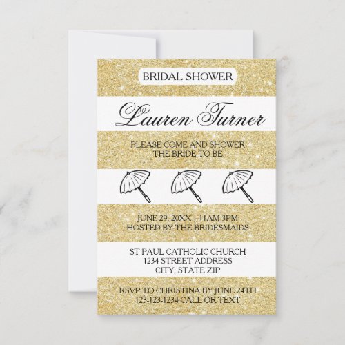 Gold  White Stripes _3x5 Bridal Shower Invitation