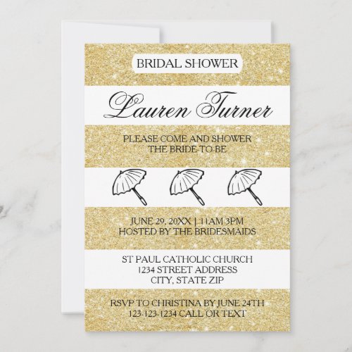 Gold  White Stripes _ Bridal Shower Invitation