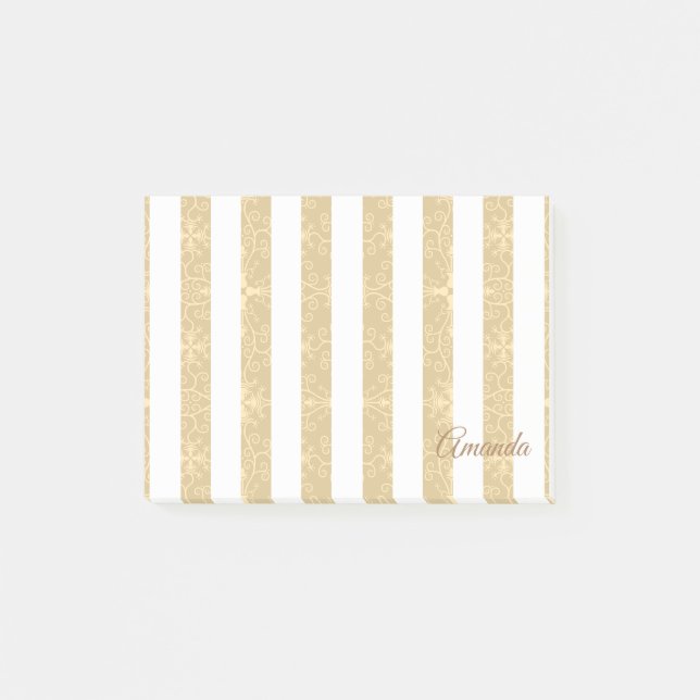 Gold & White Stripes Elegant Post-it Notes (Front)