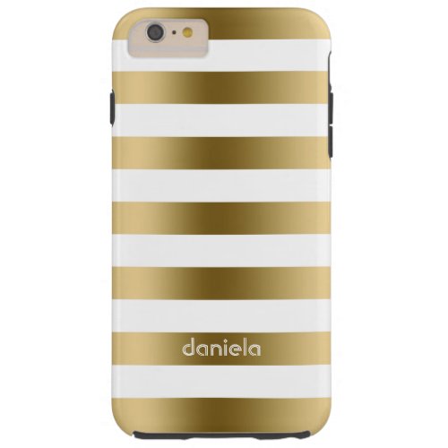 Gold  White Stripes Geometric Pattern Tough iPhone 6 Plus Case