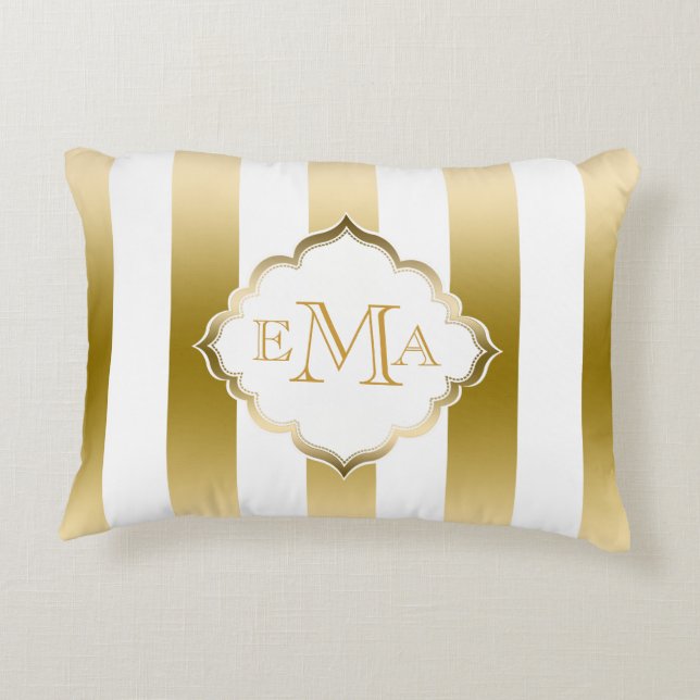 Gold & White Stripes Geometric Pattern Decorative Pillow (Back)