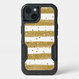 Gold, White Stripes, Gold Confetti Cell Case