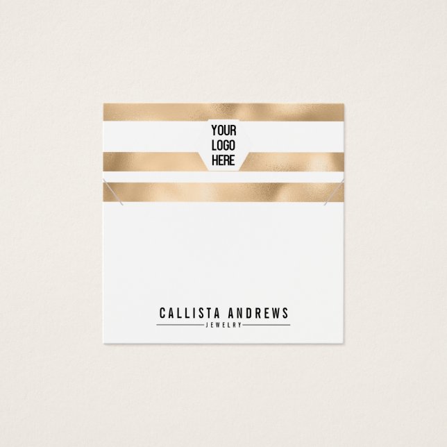 Gold White Stripes Logo Necklace Display Card (Front)