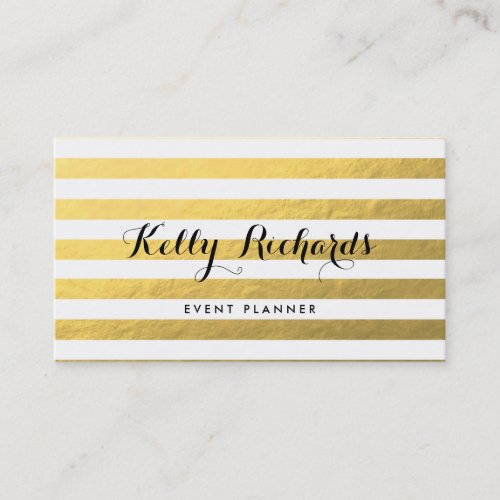 Gold White Stripes Pattern Business Card