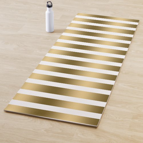 Gold  White Stripes Pattern Yoga Mat