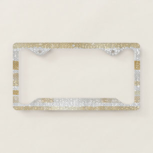 Gold White Stripes Sparkle License Plate Frame