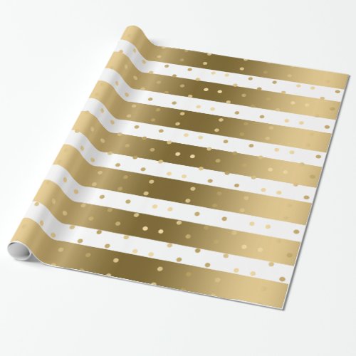 Gold  White Stripes With Gold Polka Dots Wrapping Paper