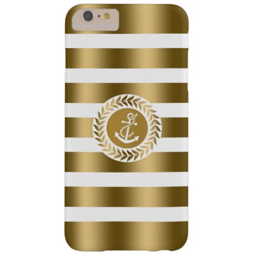 Gold  White Stripes  Wreath With Nautical Anchor Barely There iPhone 6 Plus Case