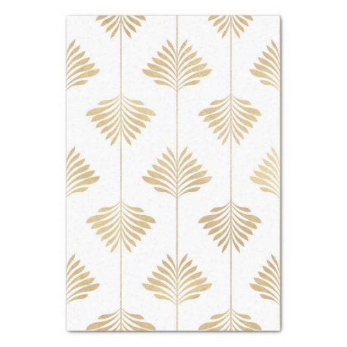 Gold  White Stylized Leafs Art_deco Pattern Tissue Paper