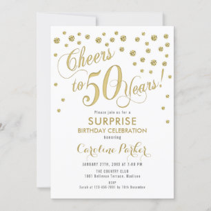 Gold White Surprise 50th Birthday Party Invitation