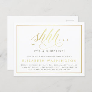 Gold & White Surprise Birthday Party Invitation Postcard