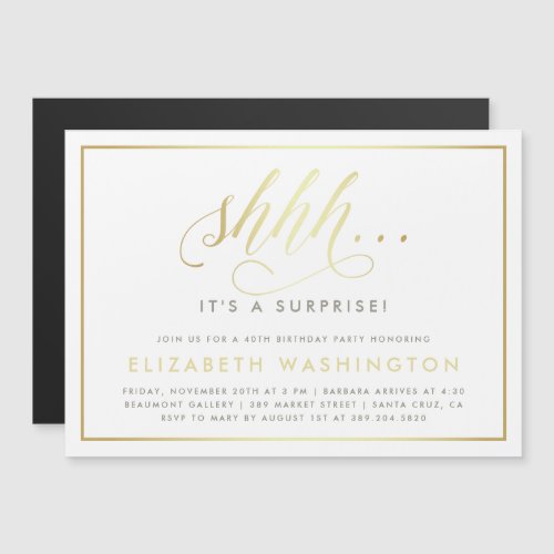 Gold  White Surprise Birthday Party Magnetic Invitation