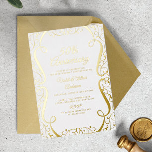 Gold White Swirl Elegant 50th Wedding Anniversary Foil Invitation
