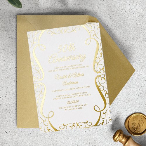 Gold White Swirl Elegant 50th Wedding Anniversary