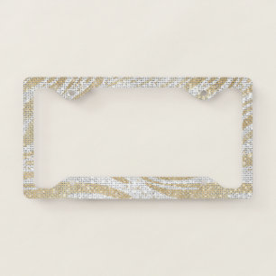 Gold White Swirl Stripes Sparkle License Plate Frame