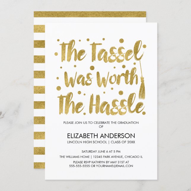 Gold & White Tassel Graduation Card (Front/Back)