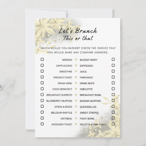 Gold White This Or That Brunch Party Game Invitation