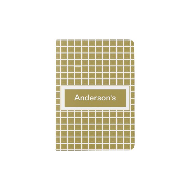 Gold & White Tile Pattern Custom Passport Holder (Front)