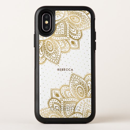 Gold  white tribal paisley mandala OtterBox symmetry iPhone x case