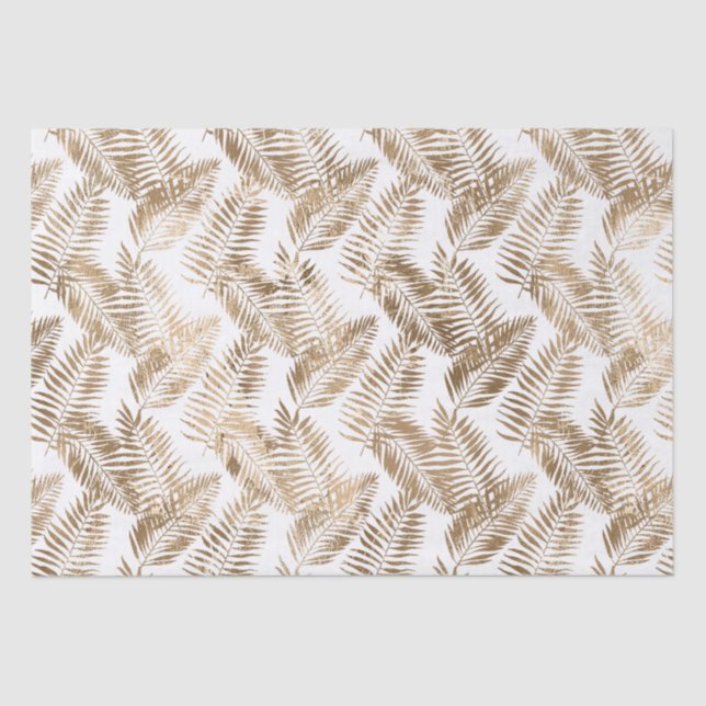 Gold White Tropical Leaves Tissue Paper (Front)