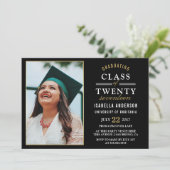 Gold & White Typography on Black | Graduate Photo Invitation (Standing Front)