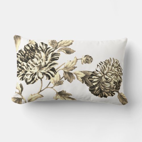 Gold  White Vintage Botanical Floral Toile No2 Lumbar Pillow