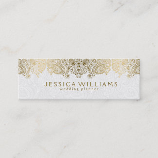 Gold & White Vintage Paisley Lace Wedding Planner Mini Business Card