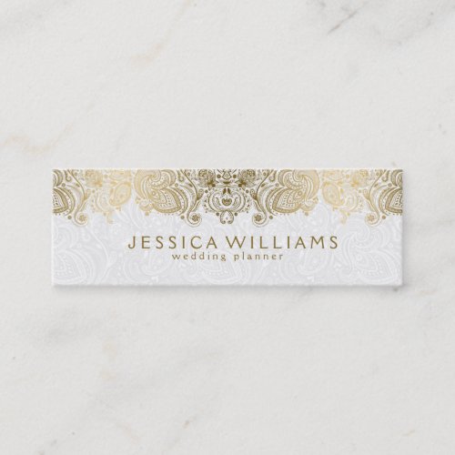 Gold  White Vintage Paisley Lace Wedding Planner Mini Business Card