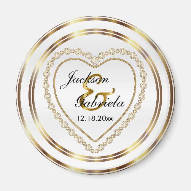 Gold & White Wedding / Anniversary Keepsake  Magnet (Front)