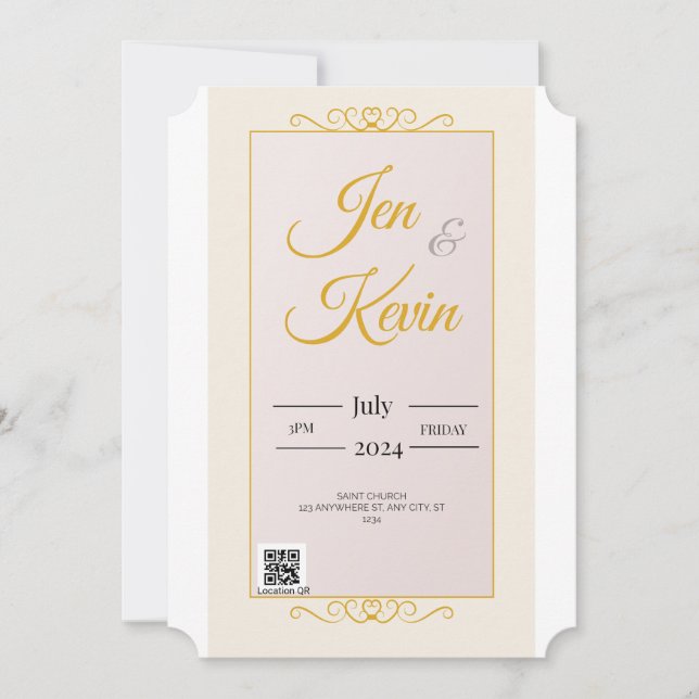 Gold white Wedding Invitation with sunflower BG (Front)