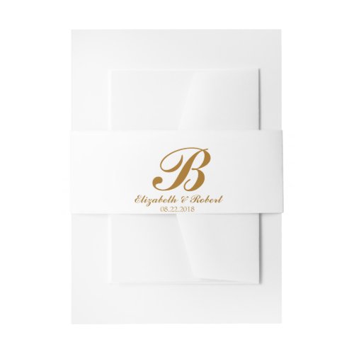 Gold  White Wedding Monogram Invitation Belly Band