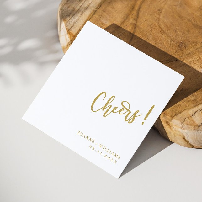 Gold & White Wedding Napkins Elegant Cheers Design (Personalized Gold Hand-Lettered Cheers: White Wedding Napkins)