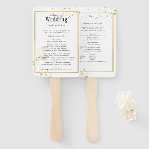 GOLD White Wedding Program Hand Fan