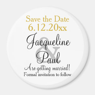 Gold White Wedding Save the Date Magnet