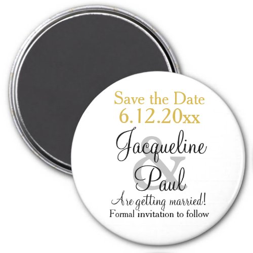 Gold White Wedding Save the Date Magnet