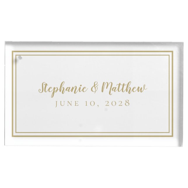 Gold White Wedding Simple Minimalist Reception Place Card Holder (Front)