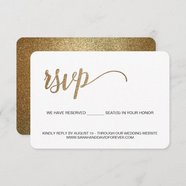 Gold White wedding website without mailing RSVP Card (Front/Back)