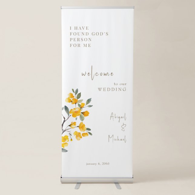 Gold & White Wedding Yellow Floral Retractable Banner (Front)