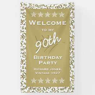 Gold/White Welcome 90th Birthday Party Banner