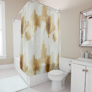 Gold White Western Cowhide  Shower Curtain