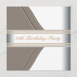 Gold White Womans 50th Birthday Party Invitation