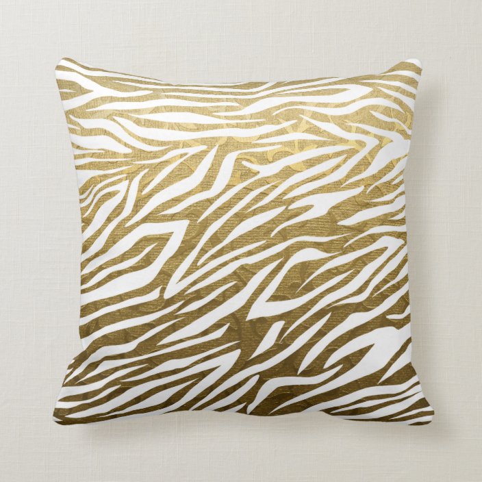 Gold, white zebra animal print throw throw pillow