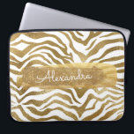 Gold & White Zebra Animal Print with Gold Glitter Laptop Sleeve<br><div class="desc">Gold and White Zebra Animal Print with Gold Glitter Monogram Name Case. This case can be customized to include your first name.</div>