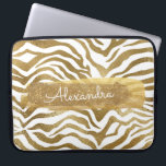 Gold & White Zebra Animal Print with Gold Glitter Laptop Sleeve<br><div class="desc">Gold and White Zebra Animal Print with Gold Glitter Monogram Name Case. This case can be customized to include your first name.</div>