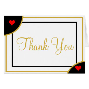 Gold Whte Black Wedding Hearts Thank You Cards