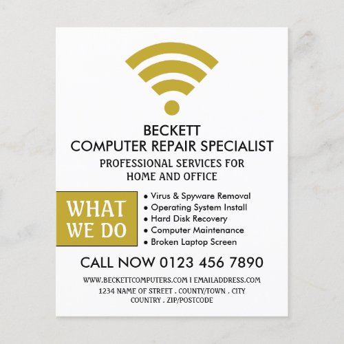 Gold Wi_Fi Logo Computer Repair Specialist Advert Flyer